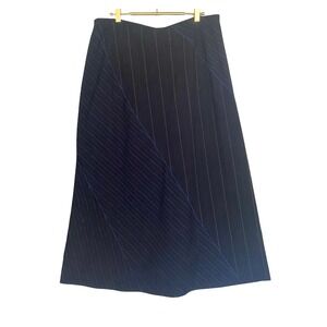Liz Claiborne Sport Navy Pinstripe A Line Midi Skirt Size 14